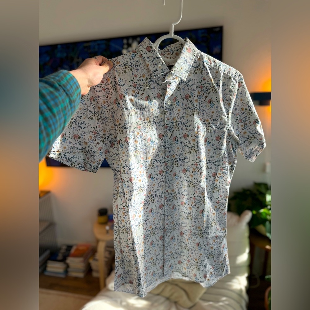 Topman S Muscle Button-Down White & Floral Shirt